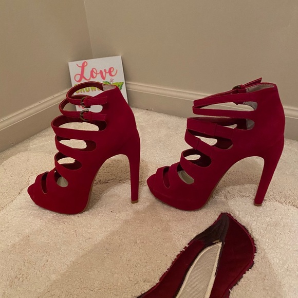 Leon Max Red Suede Platform Peep toe - Picture 10 of 12
